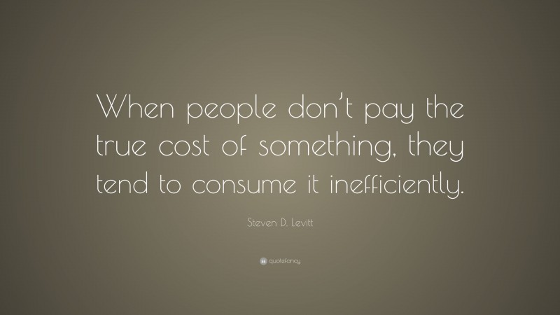 Steven D. Levitt Quote: “When people don’t pay the true cost of something, they tend to consume it inefficiently.”