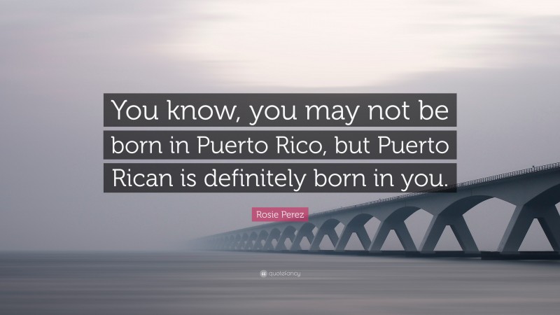 Rosie Perez Quote: “You know, you may not be born in Puerto Rico, but Puerto Rican is definitely born in you.”