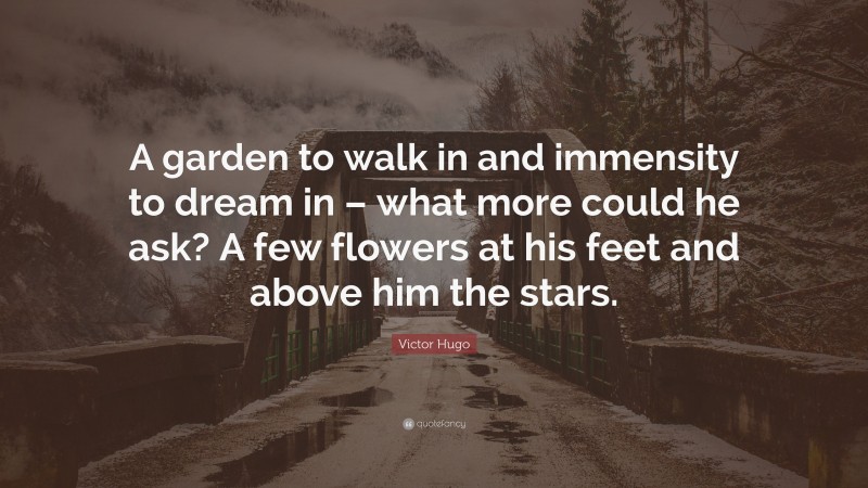 Victor Hugo Quote: “A garden to walk in and immensity to dream in – what more could he ask? A few flowers at his feet and above him the stars.”