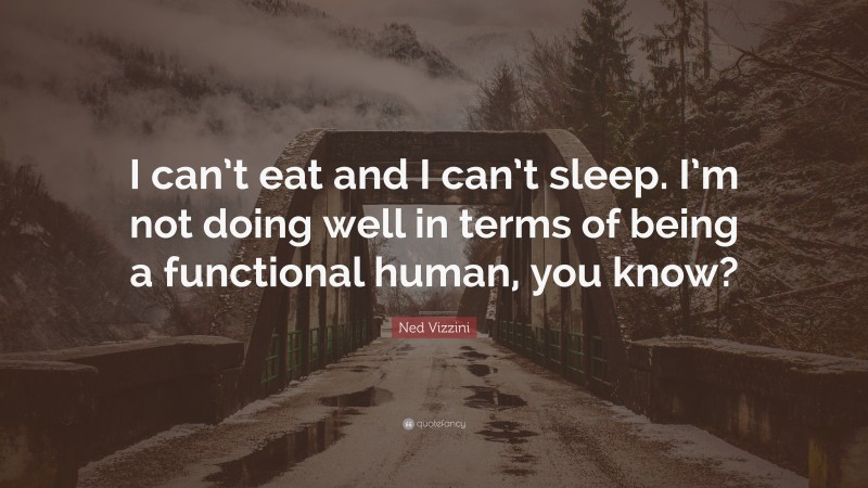 Ned Vizzini Quote: “I can’t eat and I can’t sleep. I’m not doing well in terms of being a functional human, you know?”