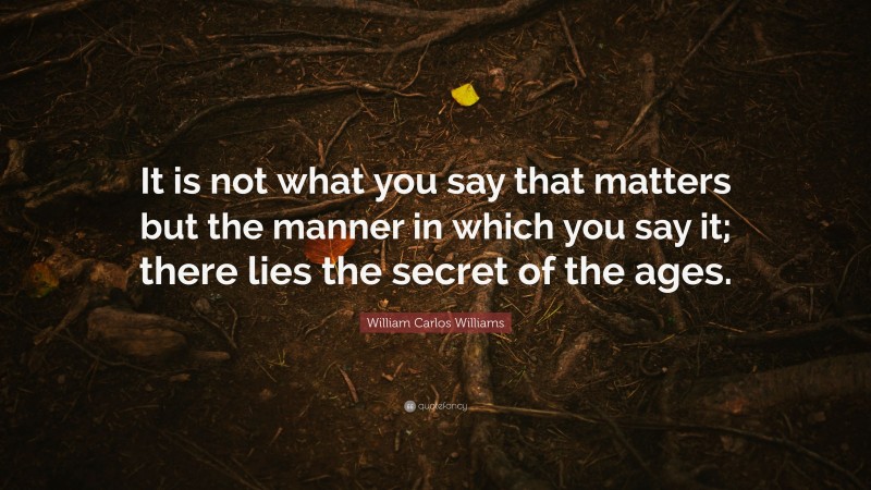 William Carlos Williams Quote: “It is not what you say that matters but the manner in which you say it; there lies the secret of the ages.”