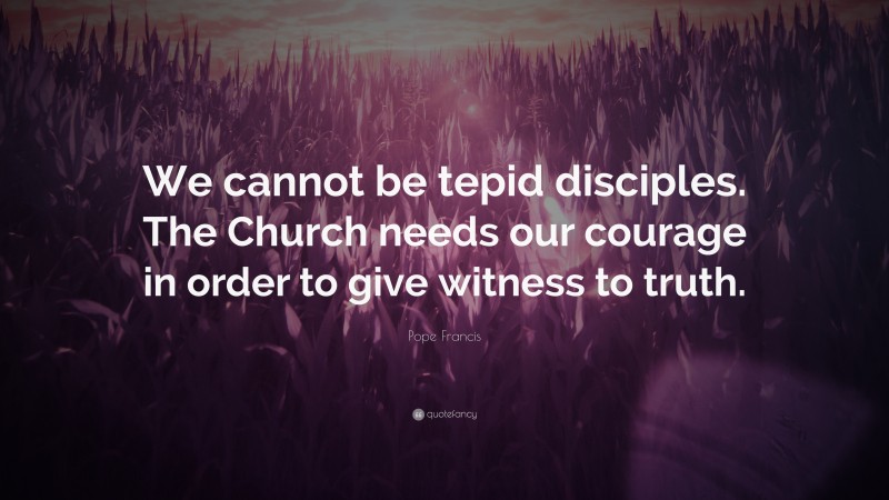 Pope Francis Quote: “We cannot be tepid disciples. The Church needs our courage in order to give witness to truth.”