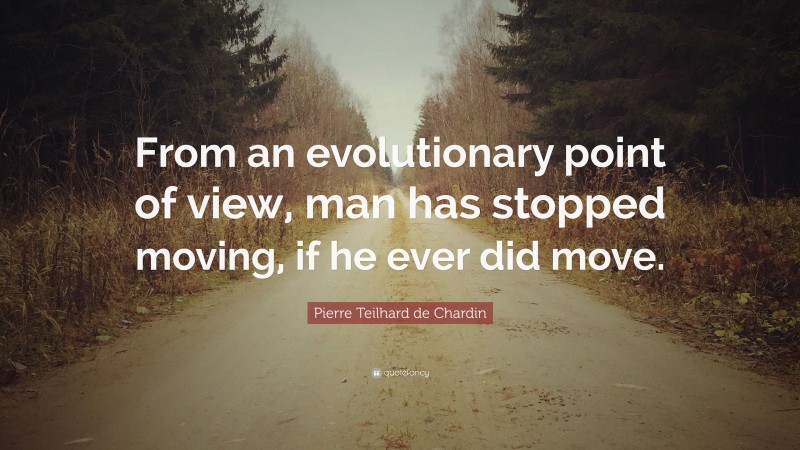 Pierre Teilhard de Chardin Quote: “From an evolutionary point of view, man has stopped moving, if he ever did move.”