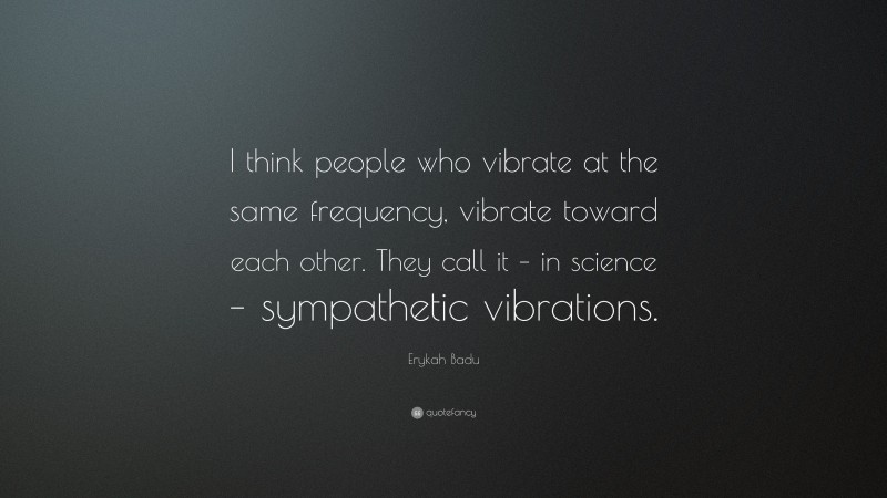 Erykah Badu Quote: “I think people who vibrate at the same frequency, vibrate toward each other. They call it – in science – sympathetic vibrations.”