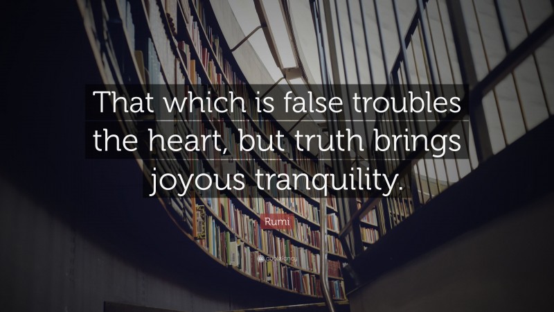 Rumi Quote: “That which is false troubles the heart, but truth brings joyous tranquility.”