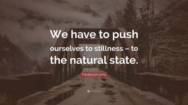 Frederick Lenz Quote: “We have to push ourselves to stillness – to the natural state.”