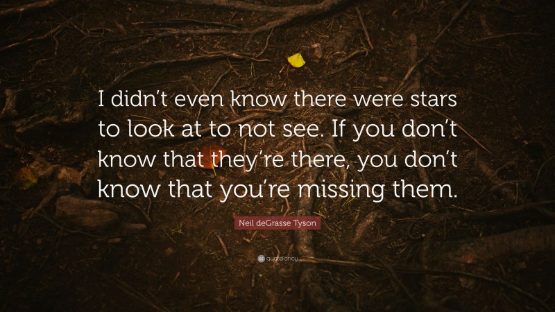Neil deGrasse Tyson Quote: “I didn’t even know there were stars to look at to not see. If you don’t know that they’re there, you don’t know that you’re missing them.”