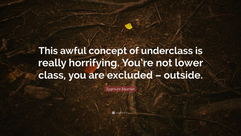 Zygmunt Bauman Quote: “This awful concept of underclass is really horrifying. You’re not lower class, you are excluded – outside.”