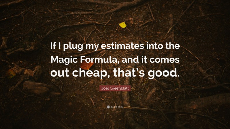 Joel Greenblatt Quote: “If I plug my estimates into the Magic Formula, and it comes out cheap, that’s good.”
