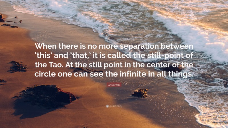 Zhuangzi Quote: “When there is no more separation between ‘this’ and ‘that,’ it is called the still-point of the Tao. At the still point in the center of the circle one can see the infinite in all things.”