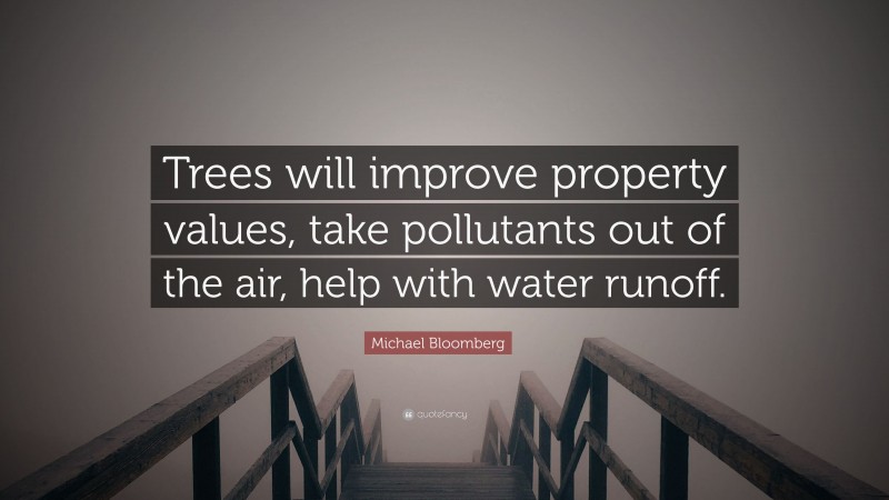 Michael Bloomberg Quote: “Trees will improve property values, take pollutants out of the air, help with water runoff.”