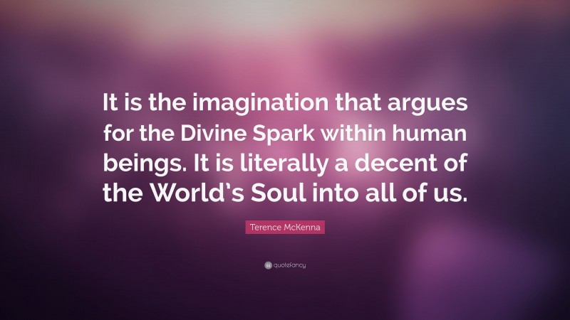 Terence McKenna Quote: “It is the imagination that argues for the Divine Spark within human beings. It is literally a decent of the World’s Soul into all of us.”