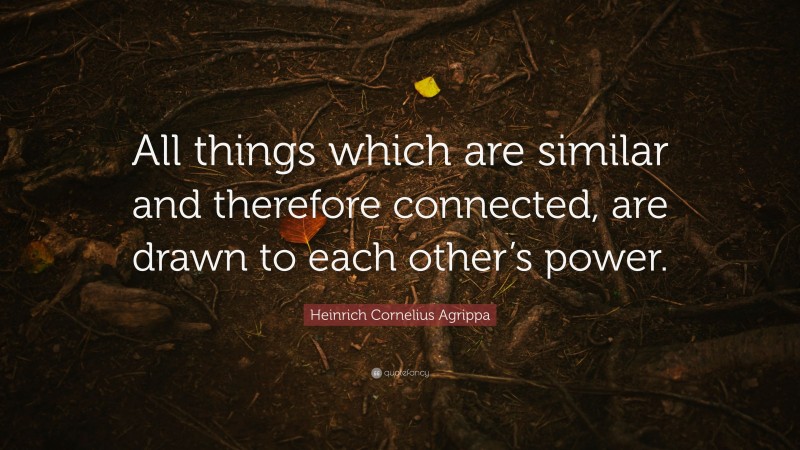 Heinrich Cornelius Agrippa Quote: “All things which are similar and therefore connected, are drawn to each other’s power.”