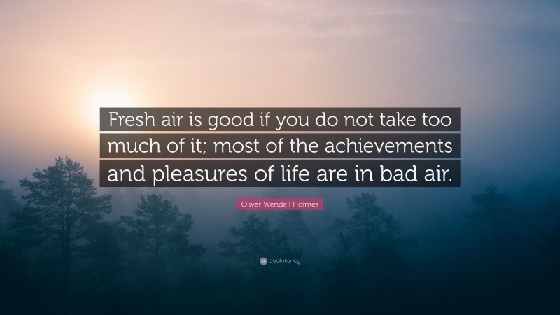 Oliver Wendell Holmes Quote: “Fresh air is good if you do not take too much of it; most of the achievements and pleasures of life are in bad air.”