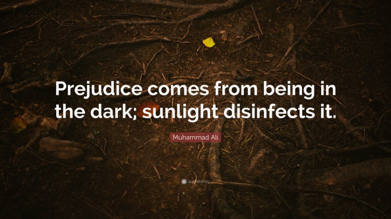 Muhammad Ali Quote: “Prejudice comes from being in the dark; sunlight disinfects it.”