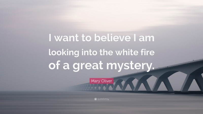 Mary Oliver Quote: “I want to believe I am looking into the white fire of a great mystery.”