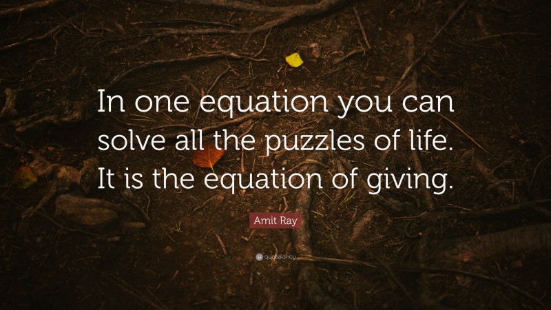 Amit Ray Quote: “In one equation you can solve all the puzzles of life. It is the equation of giving.”