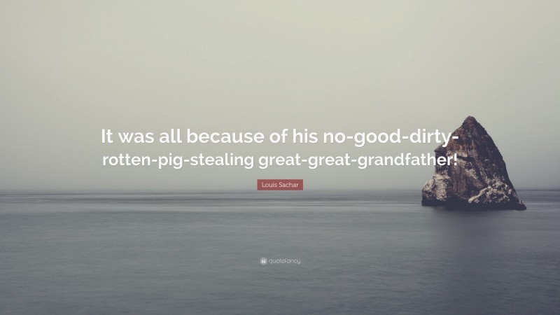 Louis Sachar Quote: “It was all because of his no-good-dirty-rotten-pig-stealing great-great-grandfather!”