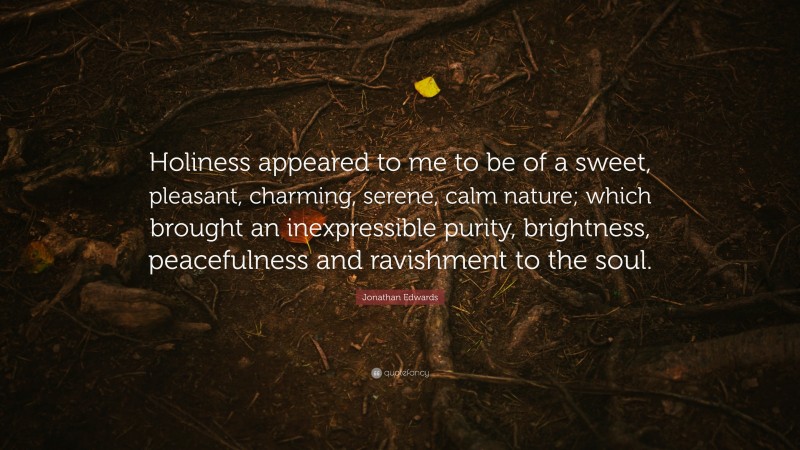 Jonathan Edwards Quote: “Holiness appeared to me to be of a sweet, pleasant, charming, serene, calm nature; which brought an inexpressible purity, brightness, peacefulness and ravishment to the soul.”