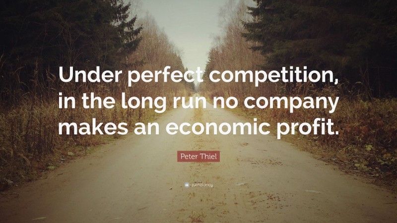 Peter Thiel Quote: “Under perfect competition, in the long run no company makes an economic profit.”
