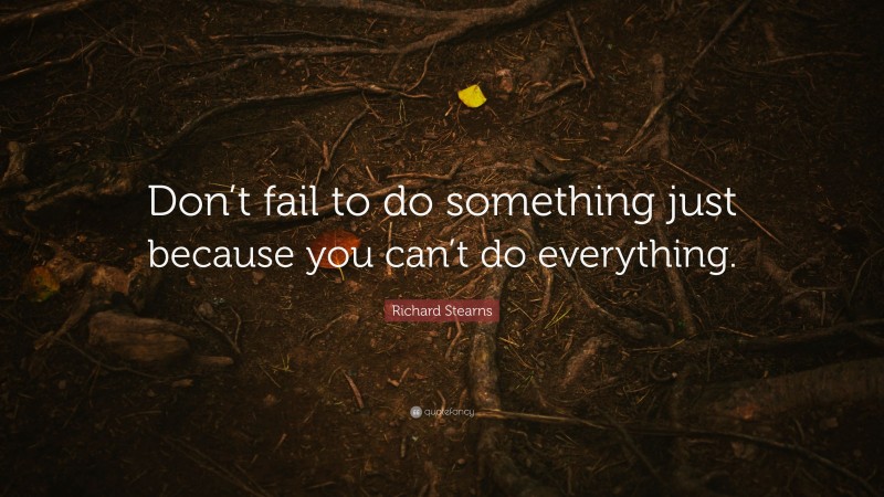Richard Stearns Quote: “Don’t fail to do something just because you can’t do everything.”