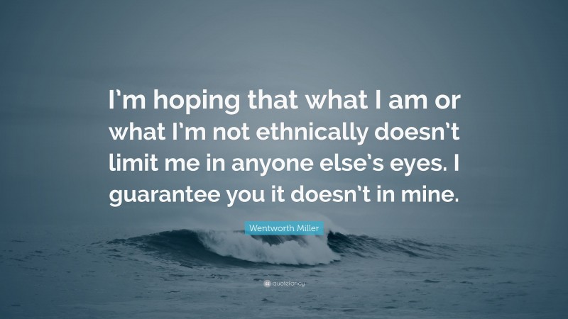 Wentworth Miller Quote: “I’m hoping that what I am or what I’m not ethnically doesn’t limit me in anyone else’s eyes. I guarantee you it doesn’t in mine.”