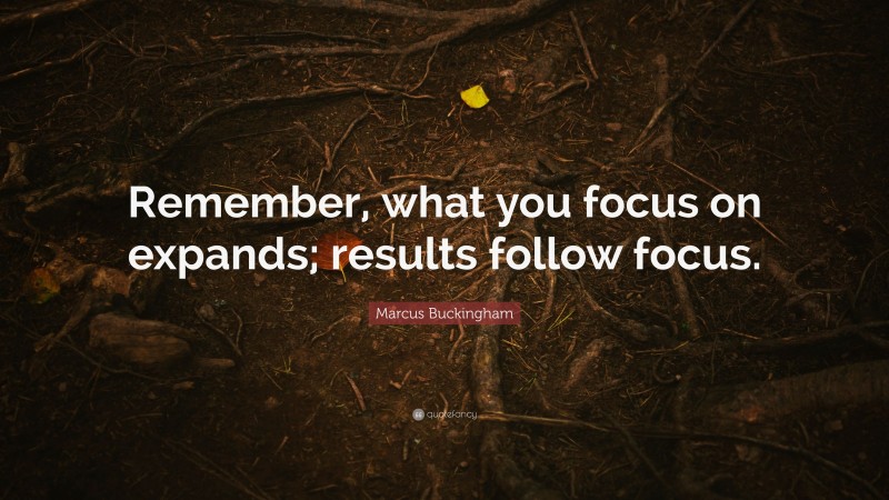 Marcus Buckingham Quote: “Remember, what you focus on expands; results follow focus.”