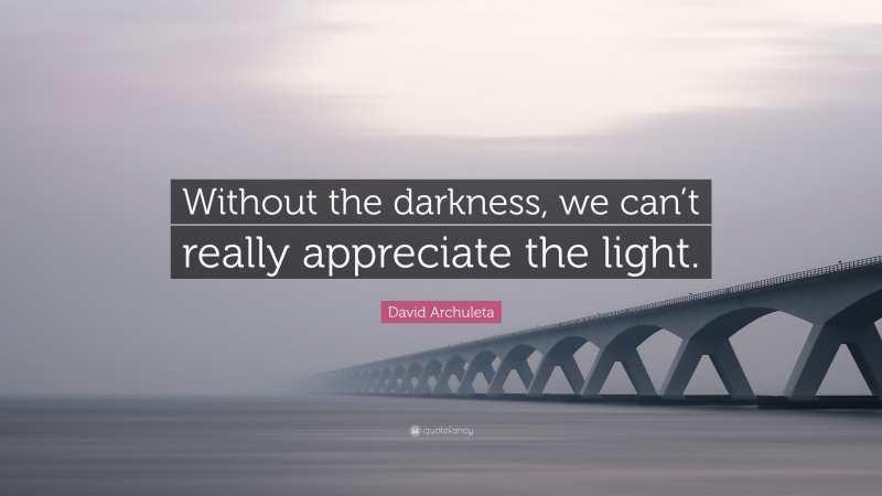 David Archuleta Quote: “Without the darkness, we can’t really appreciate the light.”
