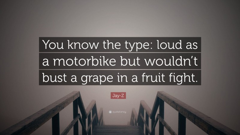 Jay-Z Quote: “You know the type: loud as a motorbike but wouldn’t bust a grape in a fruit fight.”