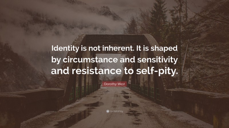 Dorothy West Quote: “Identity is not inherent. It is shaped by circumstance and sensitivity and resistance to self-pity.”