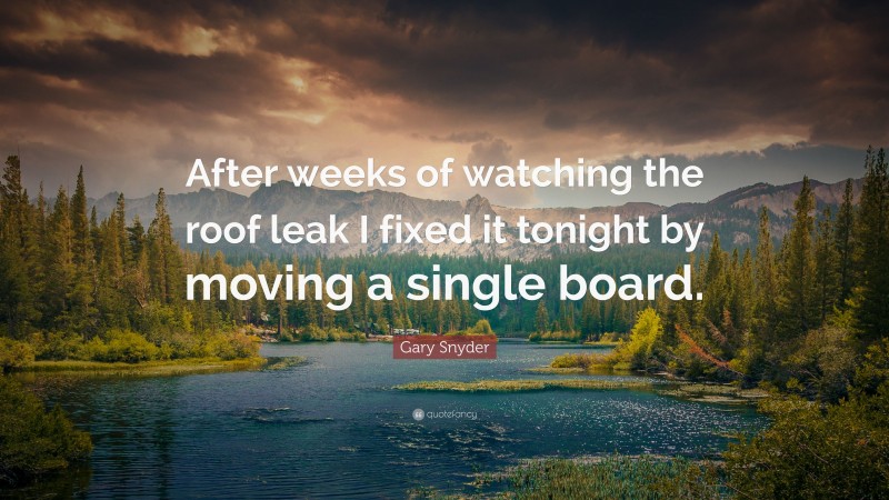 Gary Snyder Quote: “After weeks of watching the roof leak I fixed it tonight by moving a single board.”