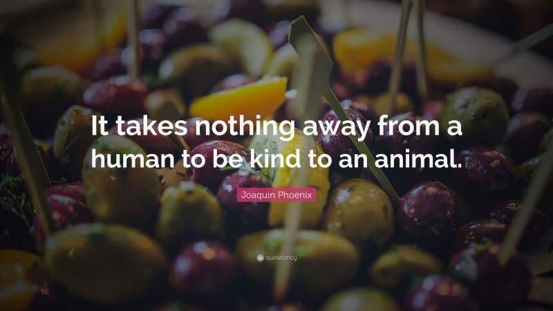 Joaquin Phoenix Quote: “It takes nothing away from a human to be kind to an animal.”