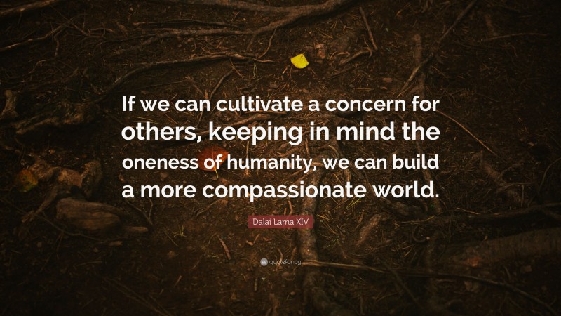 Dalai Lama XIV Quote: “If we can cultivate a concern for others, keeping in mind the oneness of humanity, we can build a more compassionate world.”