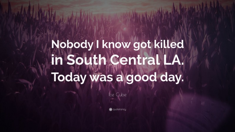 Ice Cube Quote: “Nobody I know got killed in South Central LA. Today was a good day.”