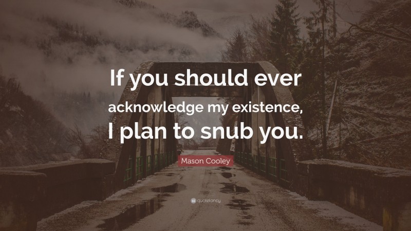 Mason Cooley Quote: “If you should ever acknowledge my existence, I plan to snub you.”