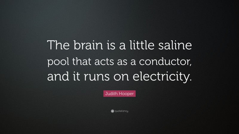 Judith Hooper Quote: “The brain is a little saline pool that acts as a conductor, and it runs on electricity.”