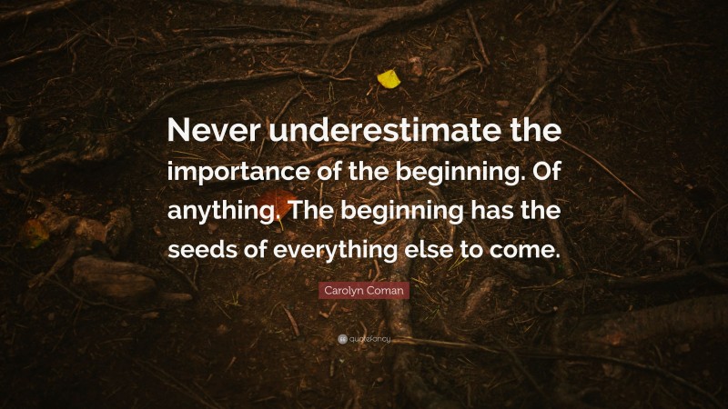 Carolyn Coman Quote: “Never underestimate the importance of the beginning. Of anything. The beginning has the seeds of everything else to come.”