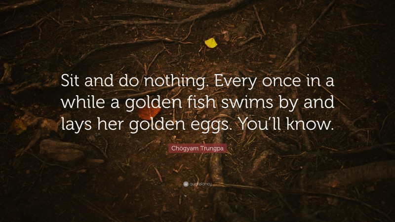 Chögyam Trungpa Quote: “Sit and do nothing. Every once in a while a golden fish swims by and lays her golden eggs. You’ll know.”