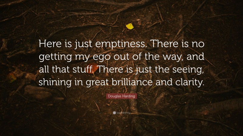 Douglas Harding Quote: “Here is just emptiness. There is no getting my ego out of the way, and all that stuff. There is just the seeing, shining in great brilliance and clarity.”