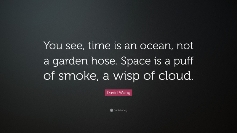 David Wong Quote: “You see, time is an ocean, not a garden hose. Space is a puff of smoke, a wisp of cloud.”