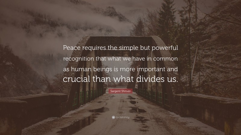 Sargent Shriver Quote: “Peace requires the simple but powerful recognition that what we have in common as human beings is more important and crucial than what divides us.”