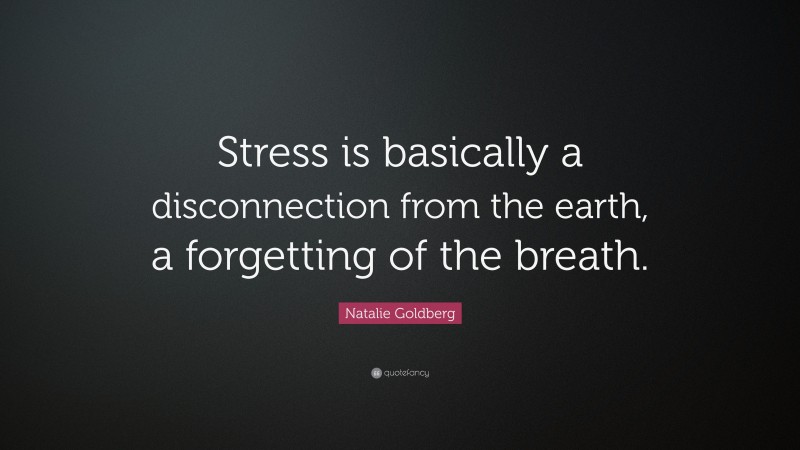 Natalie Goldberg Quote: “Stress is basically a disconnection from the earth, a forgetting of the breath.”