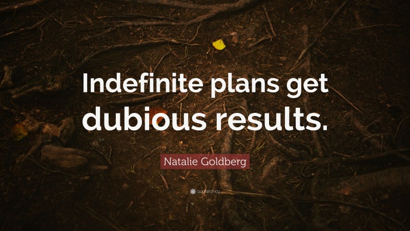 Natalie Goldberg Quote: “Indefinite plans get dubious results.”