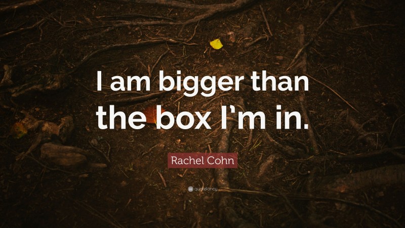 Rachel Cohn Quote: “I am bigger than the box I’m in.”