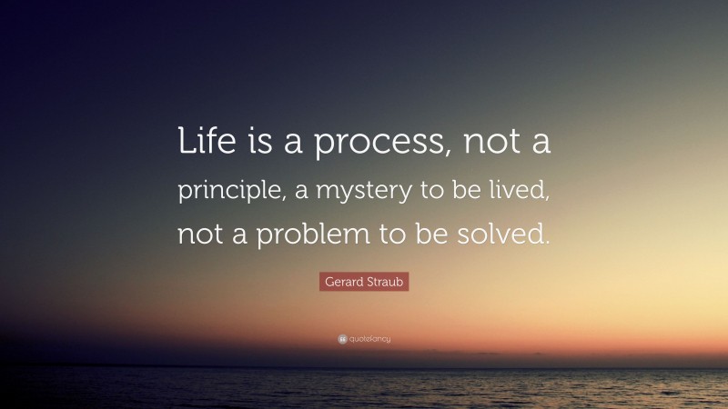 Gerard Straub Quote: “Life is a process, not a principle, a mystery to be lived, not a problem to be solved.”