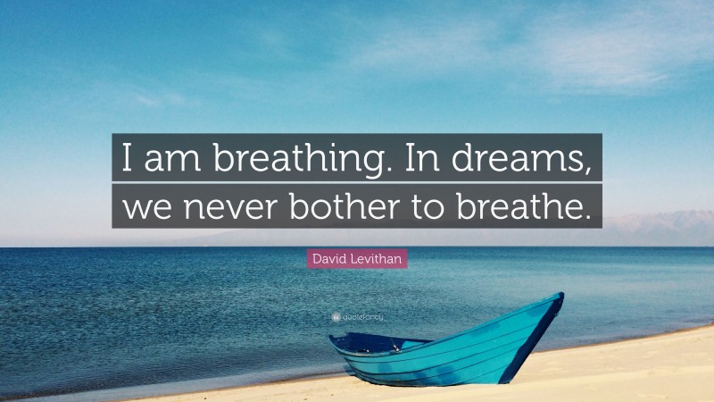 David Levithan Quote: “I am breathing. In dreams, we never bother to breathe.”