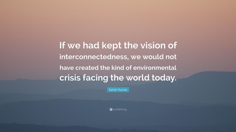 Satish Kumar Quote: “If we had kept the vision of interconnectedness, we would not have created the kind of environmental crisis facing the world today.”