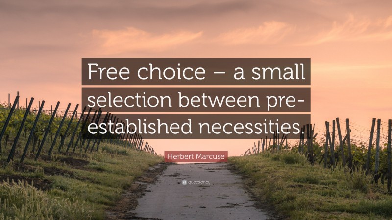 Herbert Marcuse Quote: “Free choice – a small selection between pre-established necessities.”