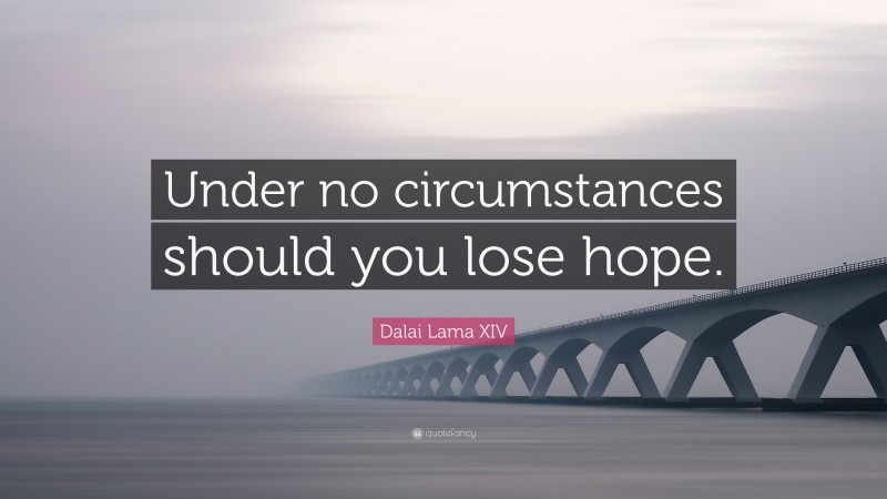 Dalai Lama XIV Quote: “Under no circumstances should you lose hope.”