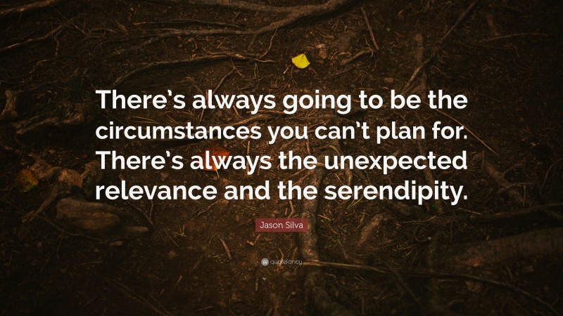 Jason Silva Quote: “There’s always going to be the circumstances you can’t plan for. There’s always the unexpected relevance and the serendipity.”